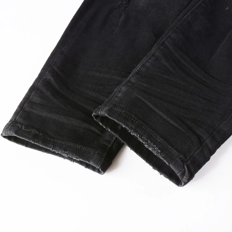 High Street Fashion Men Jeans Retro Black Gray Stretch Skinny Ripped Jeans Men Buttons Fly Patch Designer Hip Hop Brand Pants