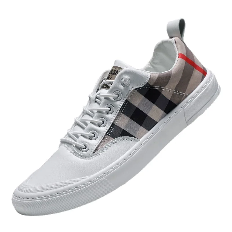 

Summer Plaid Canvas Shoes Men's Fashion Breathable White Casual Vulcanized Sports Shoes Trend Flat Low-top Slip-on Sneakers Men