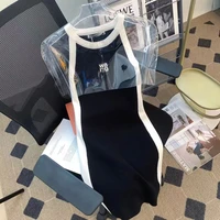womens summer wang black and white stitching contrast color suspender dress female knitted sleeveless tank dress