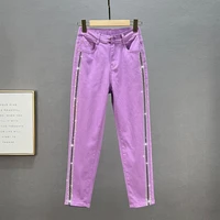 purple jeans for women 2022 summer new stretchy high waist slimming denim pants female jean hot rhinestone cropped harem pants