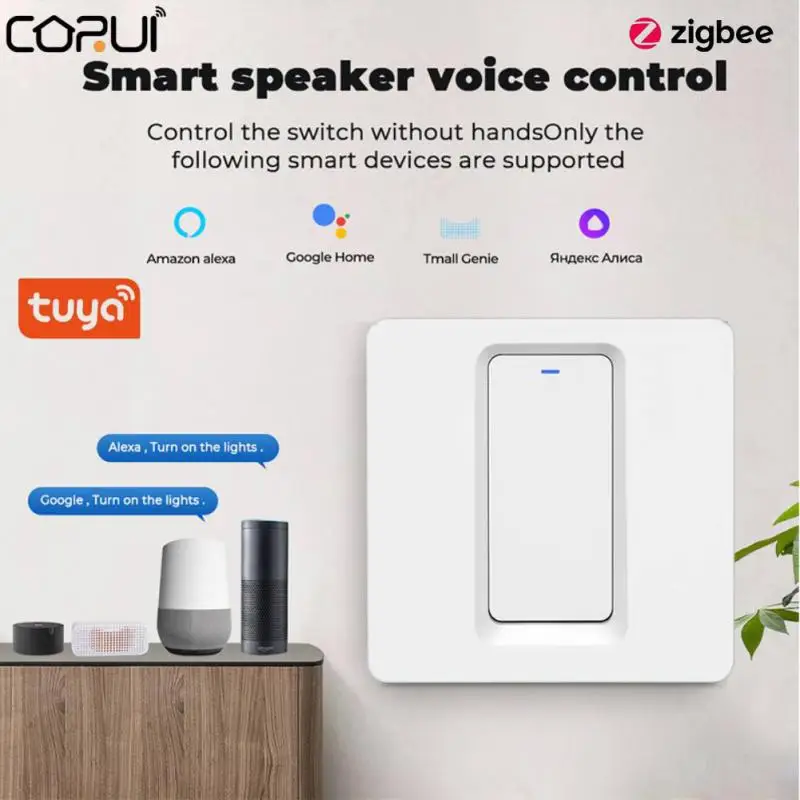 

CORUI Tuya ZigBee Smart Light Switch 1/2/3 Gang No Neutral Wire Needed Voice Control Works With Alexa Google Home Smart Life