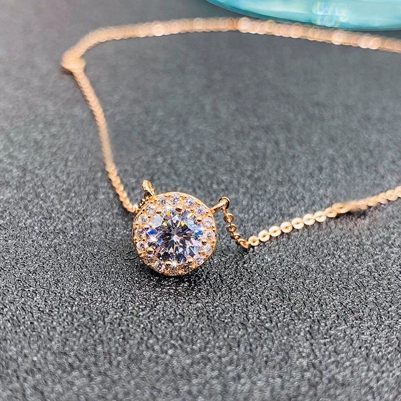 

New Rose Gold Color Women Necklace with Round CZ Stone Pendant Dainty Female Necklace Simple Elegant Wedding Trendy Jewelry