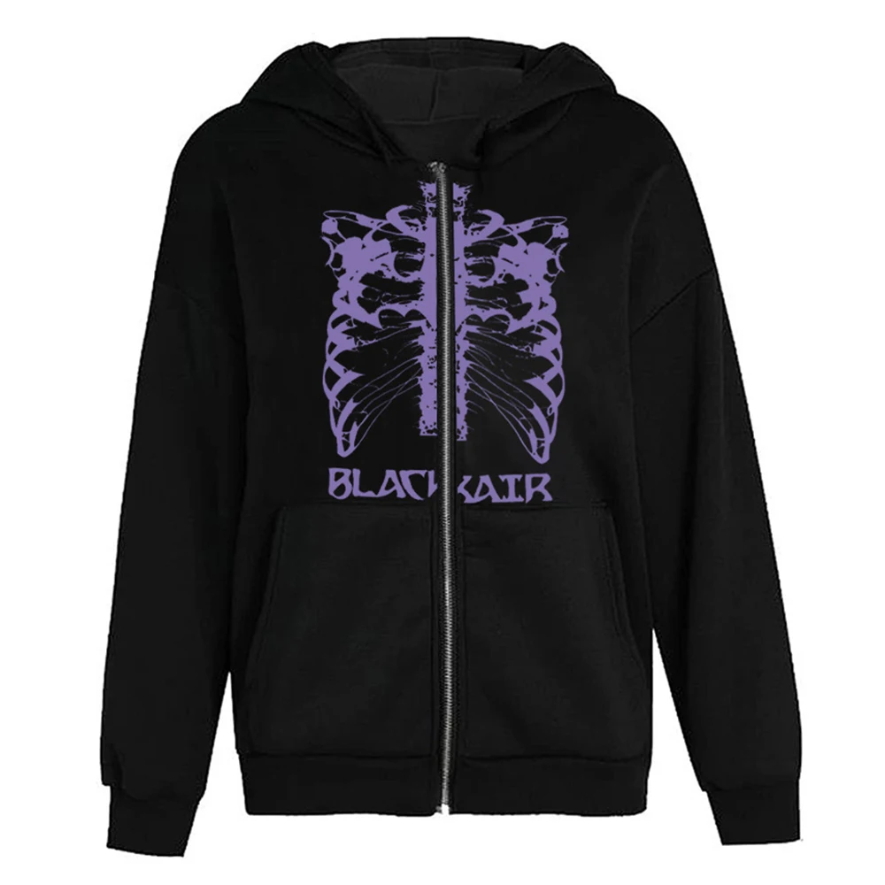 

Толстовка Y2K в стиле хип-хоп на весну-осень, толстовка с принтом черепа и скелета, удобная толстовка на молнии в стиле ретро