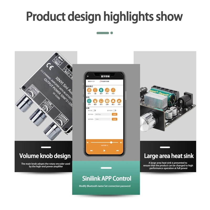 XY-E100L 2.1 Channel For Bluetooth Audio Amplifier Module 50Wx2+100W High And Low Tone Subwoofer Board Speaker