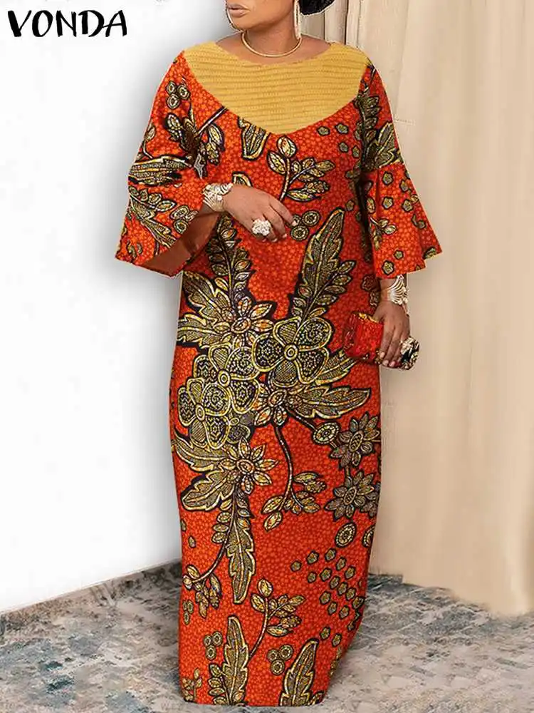 

VONDA Oversized Floral Printed Bohemian Party Dress 2023 Summer Women Flare Sleeve Maxi Sundress O Neck Patchwork Long Robe