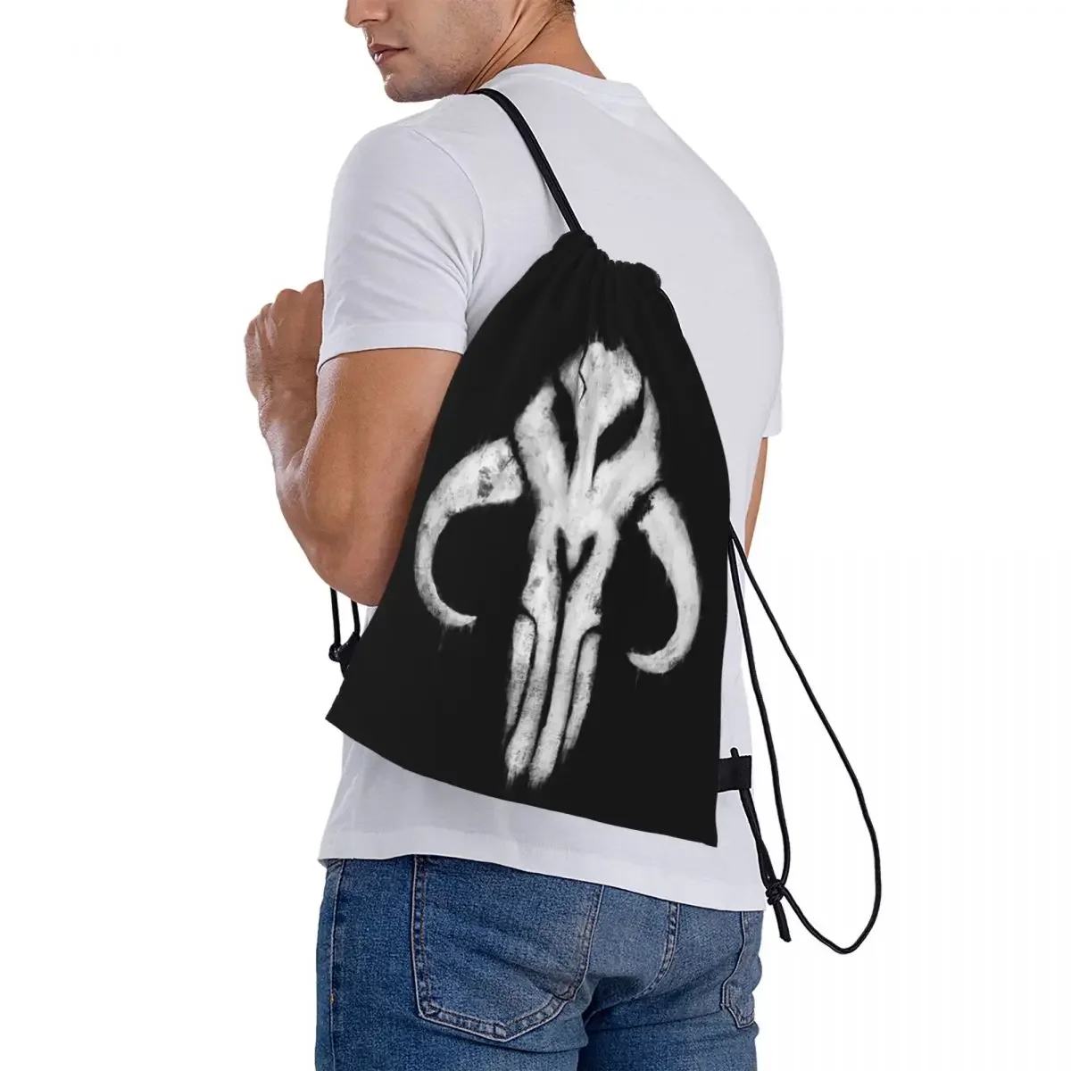 Рюкзаки с черепом Мандо модные портативные сумки на шнурке карманная сумка для
