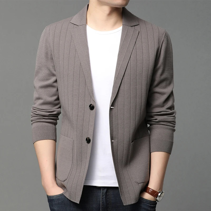 

2021 New suit men's knit coat casual fashion striped cardigan Korean blazer coat