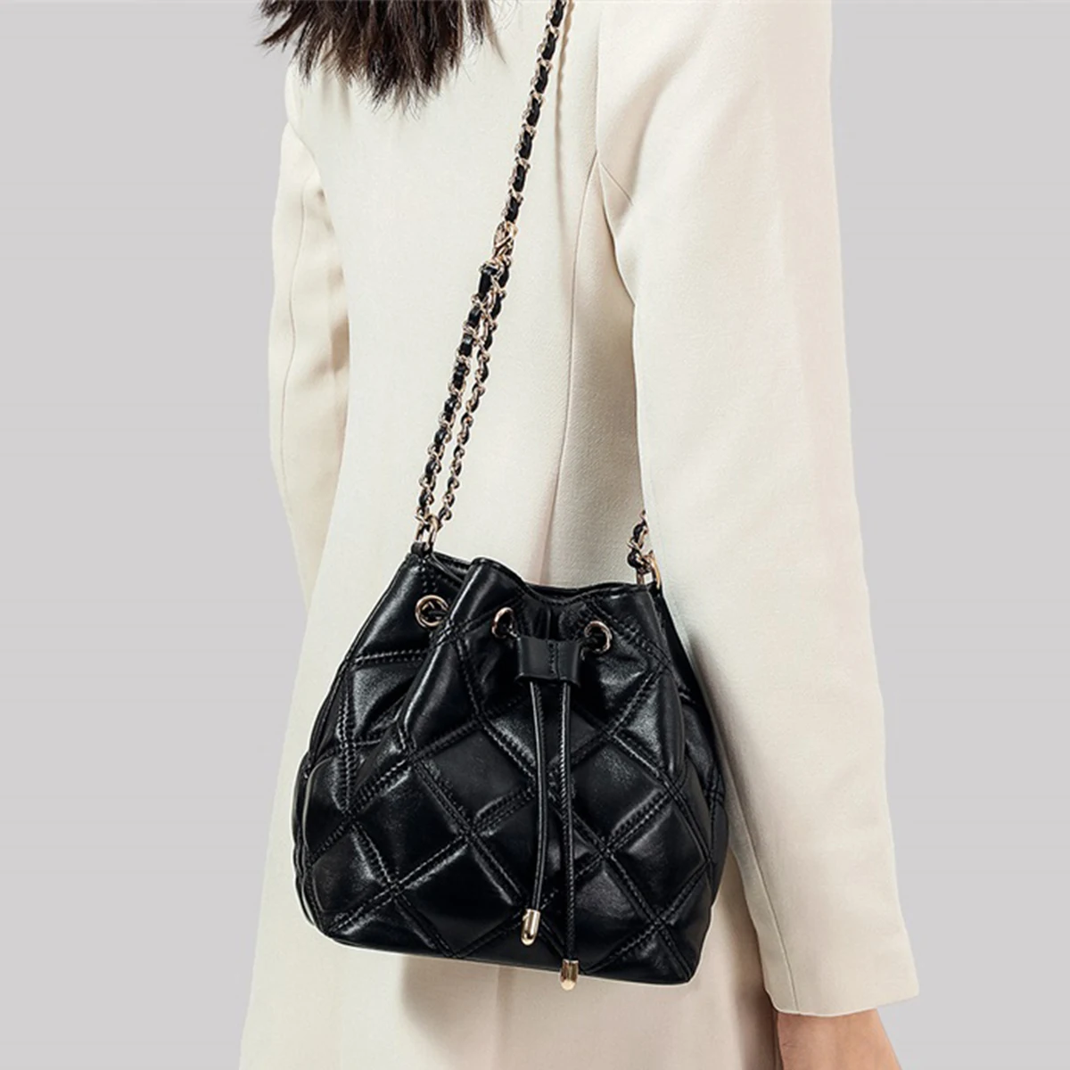 YOUTOU Stéganée Сумка На Плечо Из Натуральной Кожи В Форме Ведра Дизайнерская Женская