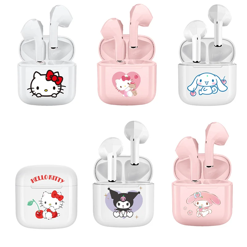 

Kawaii MyMelody Kuromi Cinnamoroll HelloKittys беспроводные Bluetooth-наушники Sanrios спортивные полувкладыши квадратные Мультяшные наушники