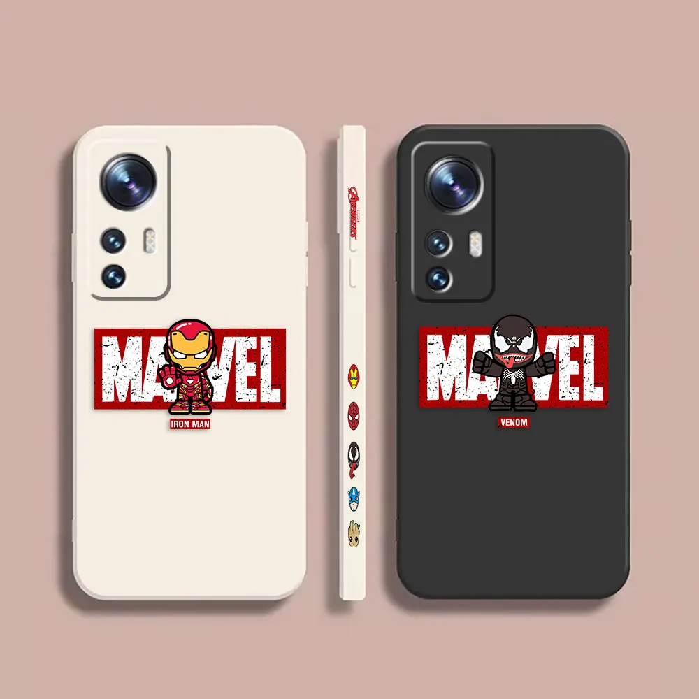 

Case For Xiaomi 13 12 12S 11 11T 10 10S 9 9SE 8SE Pro Ultra Lite Colour Simple Liquid Silicone Case Marvel Print Iron Man Venom