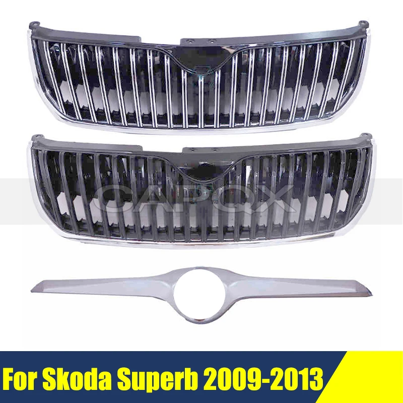 Фото Решетка переднего бампера, маска для Skoda Superb 2009-2013, хромированная решетка радиатора, средняя сетка, гоночные грили, авто решетка №1