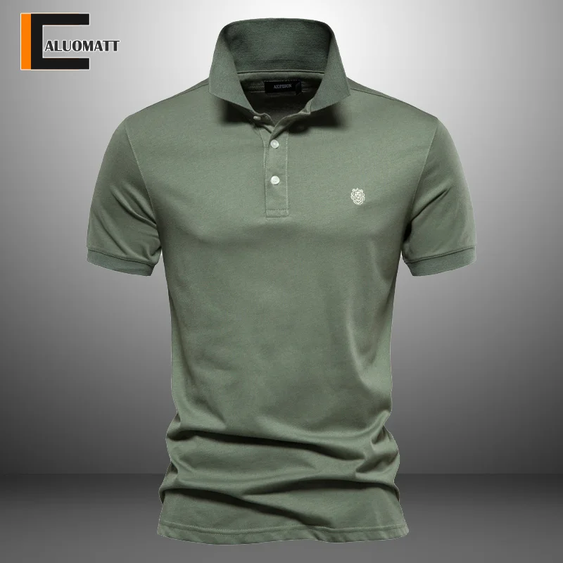

Men's Short Sleeved Polo Shirts Summer Turn-Down Collar Shirt Casual Sport Cotton Solid Color Tops Tees Men Clothing Streetwear