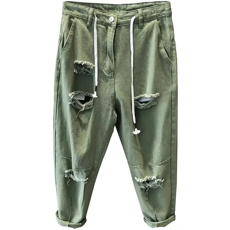 

Japan Style 2022 Brand Army Green Bullet-free Ankle Length Jeans Men's Loose Feet Autumn Harem Pants Streetwear Baggy Jeans Men