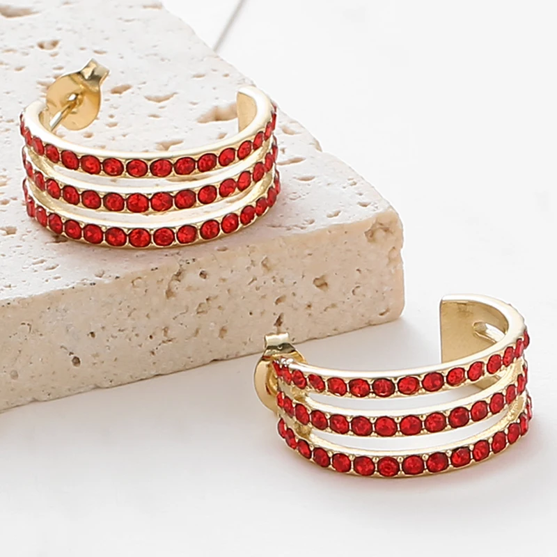 

Bohemia Multi-Layer Zircon Hoop Earrings for Women Stainless Steel Piercing Earrings Round Clip Earrings Female Jewelry Gifts