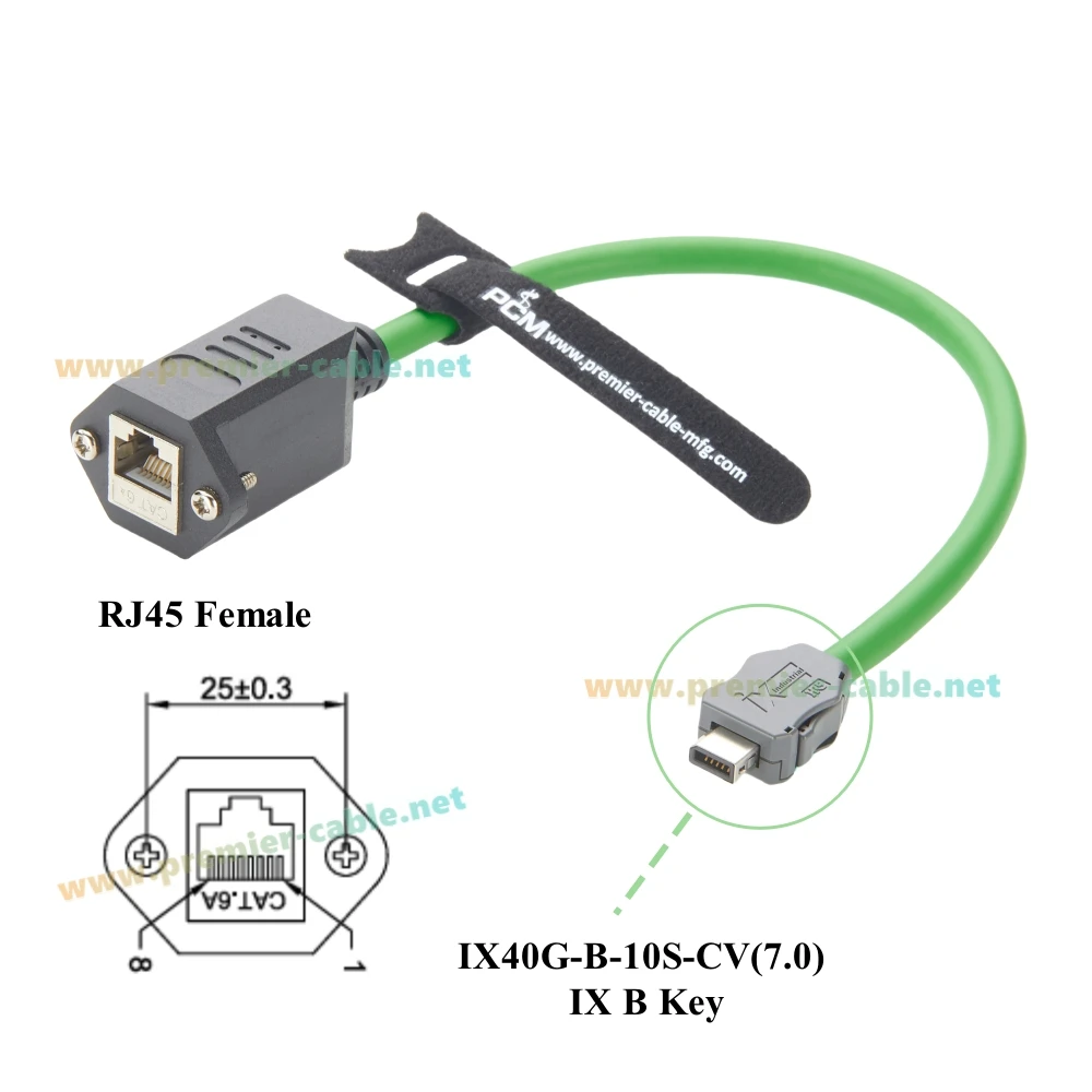 Фото IX40G-B-10S-CV(7.0) IX B-разъем на RJ45 (гнездо), кабель с винтовым креплением на панель, модульный разъем RJ45, промышленный кабель Ethernet Cat6A для камер №2