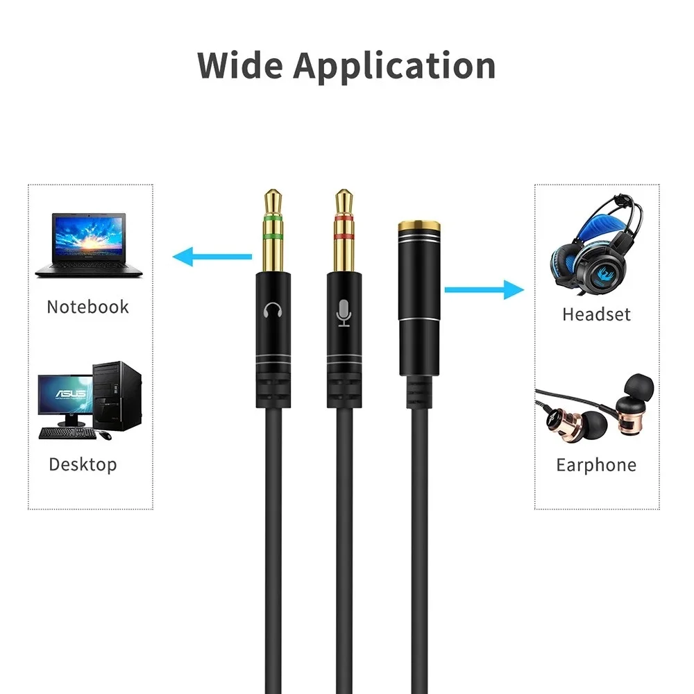 CYDZ Dual 3.5mm Male to Single Female Headphone Microphone Audio Splitter Cable for Cell Phone &amp Tablet Laptop Black Color |