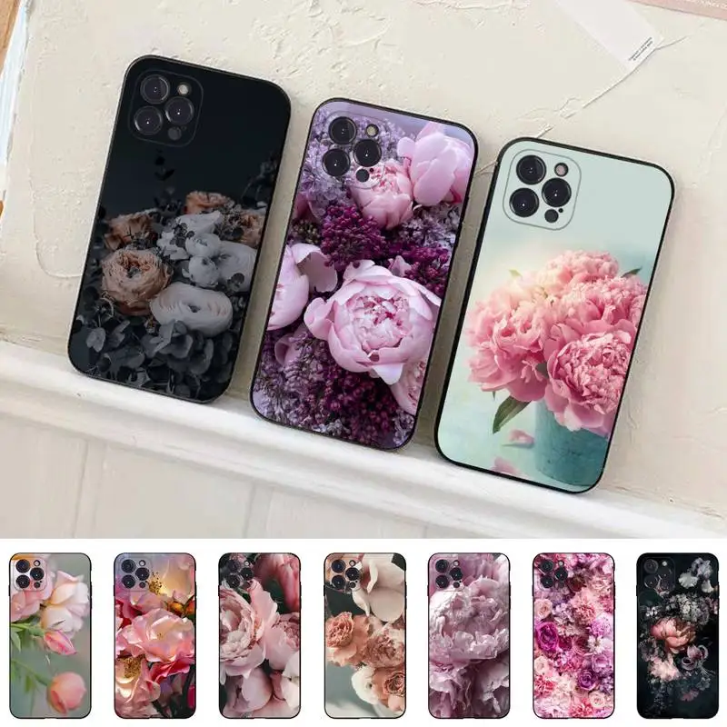 

Flower Pink Peonies Peony Phone Case Silicone Soft For iphone 14 13 12 11 Pro Mini XS MAX 8 7 6 Plus X 2020 XR Shell