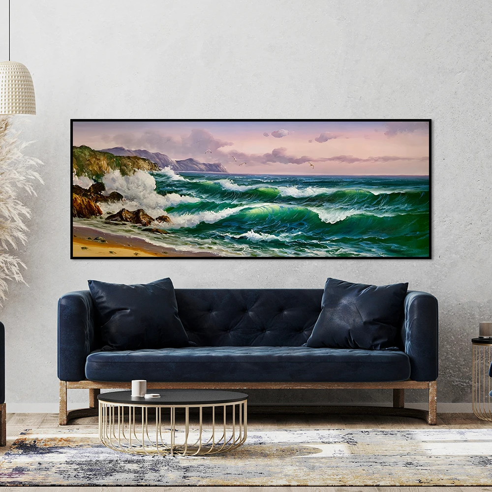 

Coast Landscape Oil Painting Print Canvas Poster Modern Ocean Scenery Wall Art Wave Picture for Living BedRoom Home Decor Cuadro