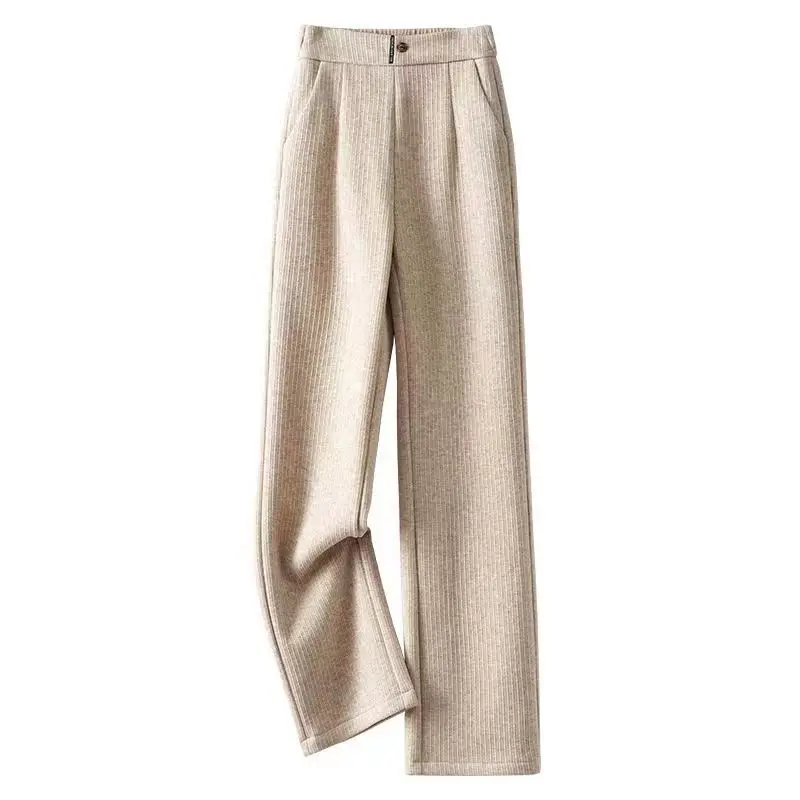 

Прямые брюки из шерстяной ткани с эластичной высокой талией, женские осенние повседневные свободные брюки 2023, Женские однотонные простые широкие брюки Z20