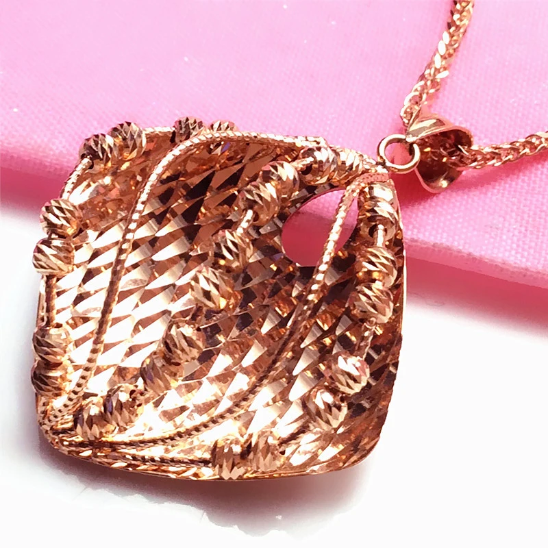 

Женское ожерелье из розового золота 585 пробы, с крупным кулоном в виде ромба