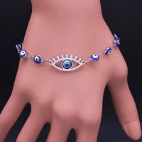 classic evil blue eye bracelet turkey eyes stainless steel rhinestone lucky bangle bracelets for women charm jewelry b1804s04