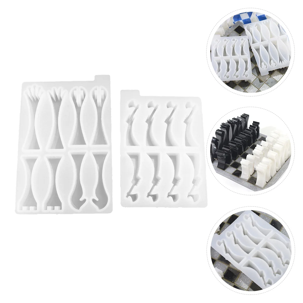 

2 Pcs Silicone Soap Molds Chess Epoxy Casting Resin Craft DIY Moulds Sculpture White Tray