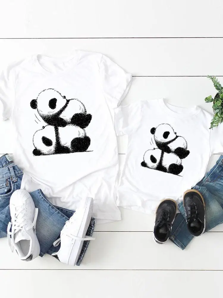 

Cute Lovely Panda 90s Family Matching Outfits Women Kid Child Summer Mom Mama Girl Boy Mother Tee T-shirt Clothes Clothing