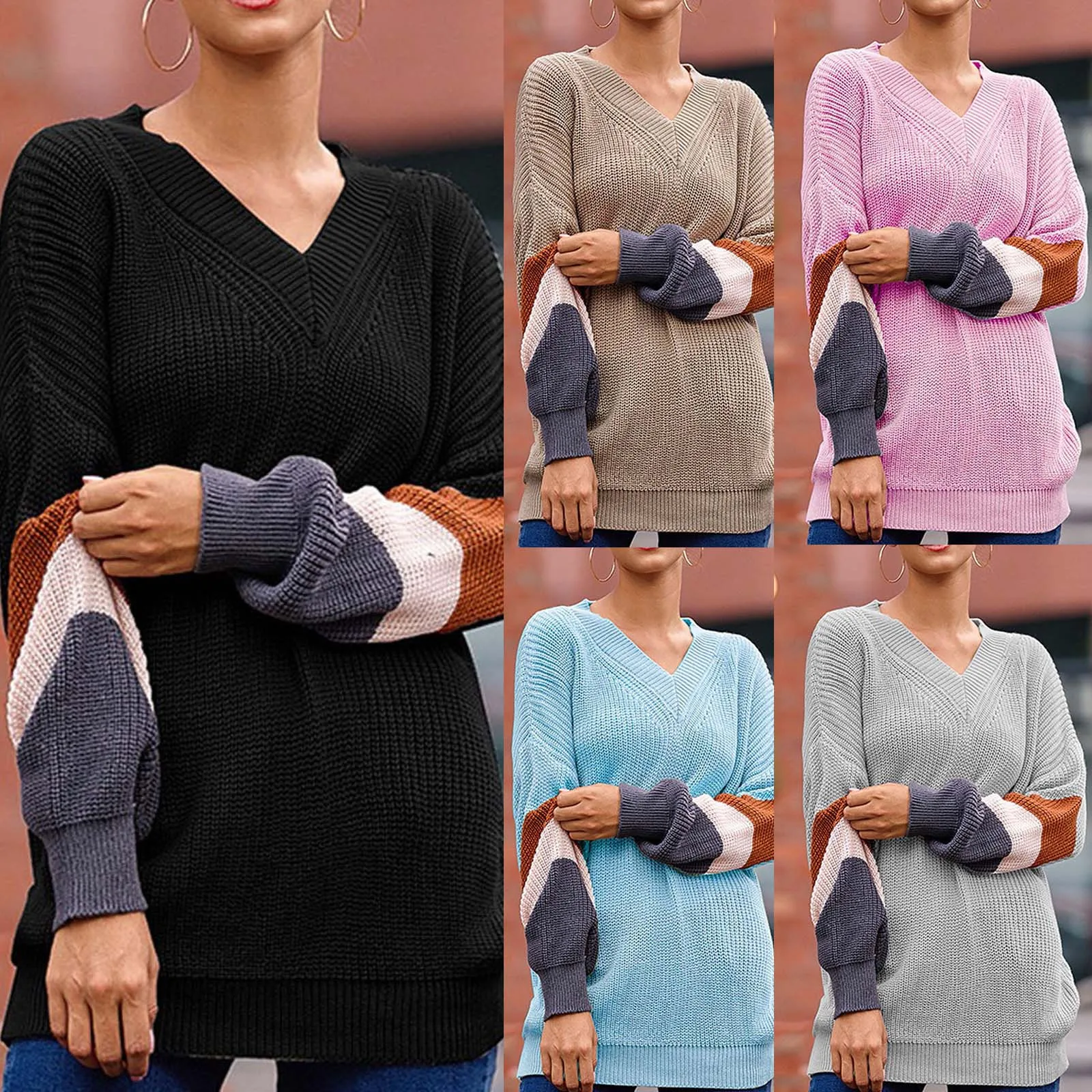 

Женский свободный трикотажный свитер с коротким рукавом и V-образным вырезом