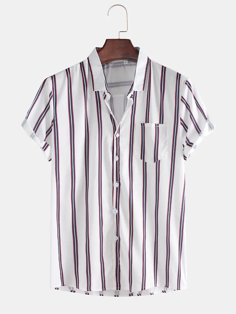 

Men Clothing 2022 Summer New Men's Shirts Casual Fashion Striped Printed Short Sleeve Lapel Shirts Camisas Para Hombre