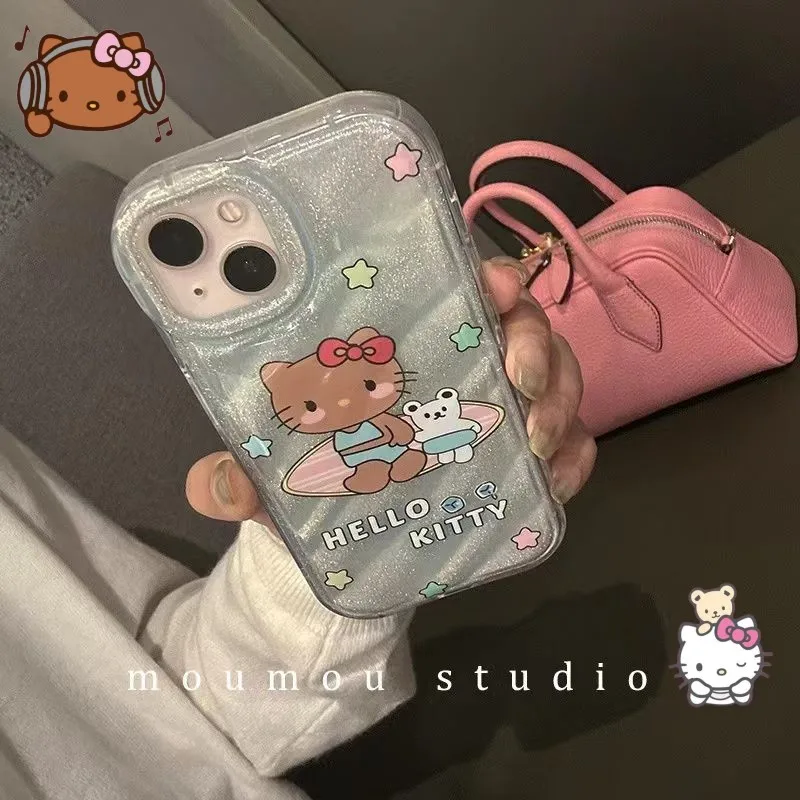 

Hawaii Surfing Hellokitty Cartoon Smartphone Case for 14 Iphone 13 12 Promax Kawaii Ins Style Phone Decoration Cases Girls Gifts