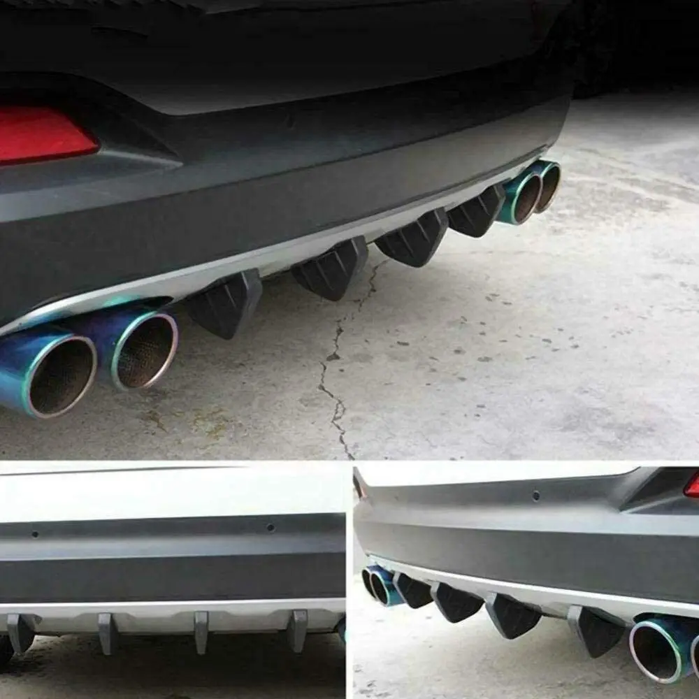 

4PC Universal Car Rear Bumper Spoiler Diffuser Shark Fin Protect Cover Anti-crash Accessories Valance Chin Rubber Car Bumper Lip