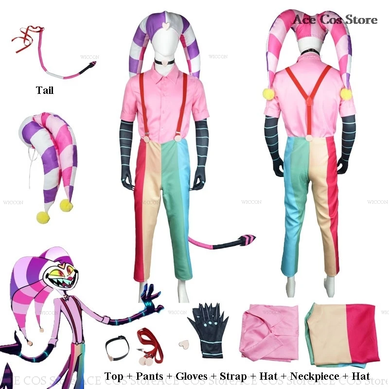 Helluva S2 Fizzarolli шапка костюм для косплея Boss подтяжки цвета радуги брюки комбинезоны