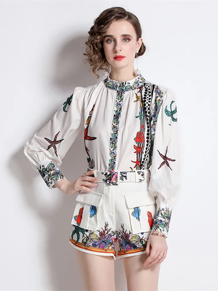 Женский костюм из двух предметов свободная рубашка с длинным рукавом-фонариком и