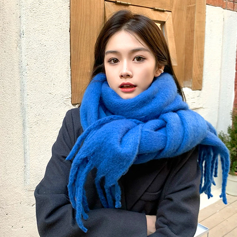 

Большой женский мохеровый шарф, шарф из искусственного кашемира, женский зимний теплый плотный однотонный длинный шарф, мягкая шаль