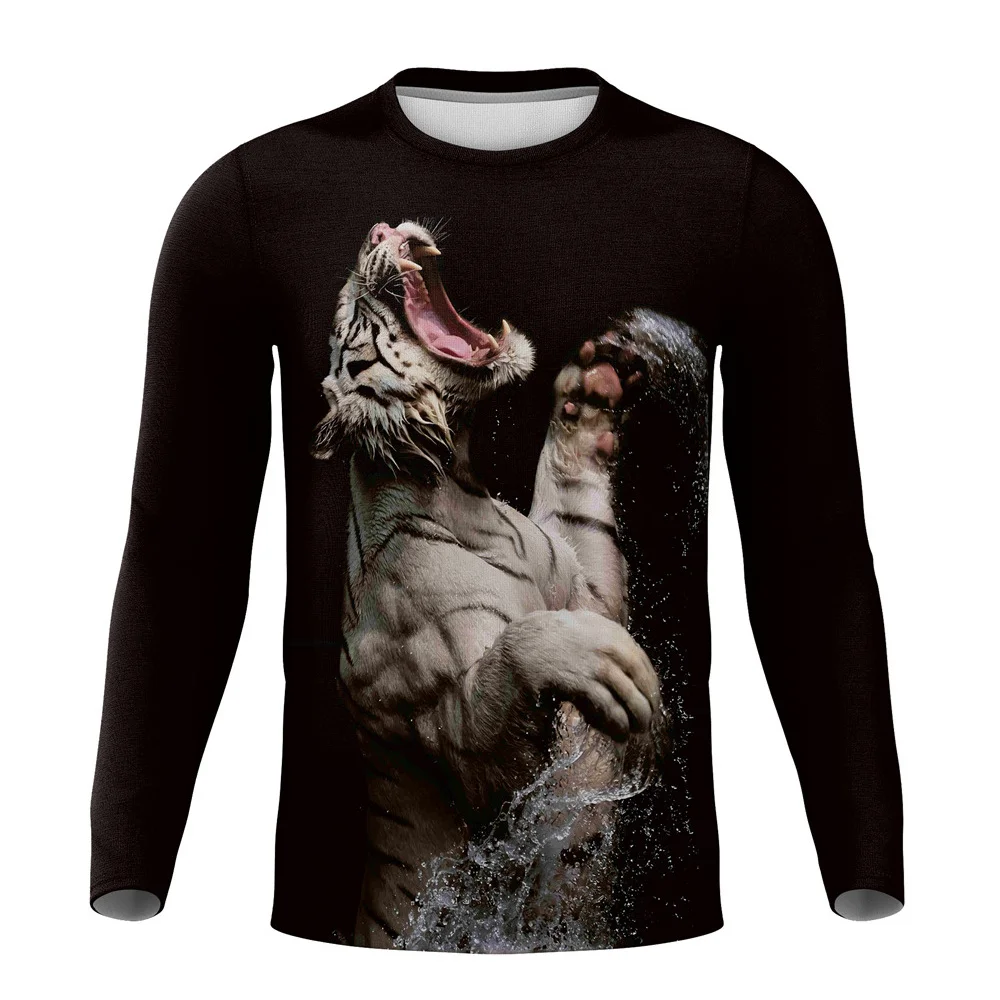 

Мужская футболка с длинным рукавом, круглым вырезом и 3D-принтом тигра