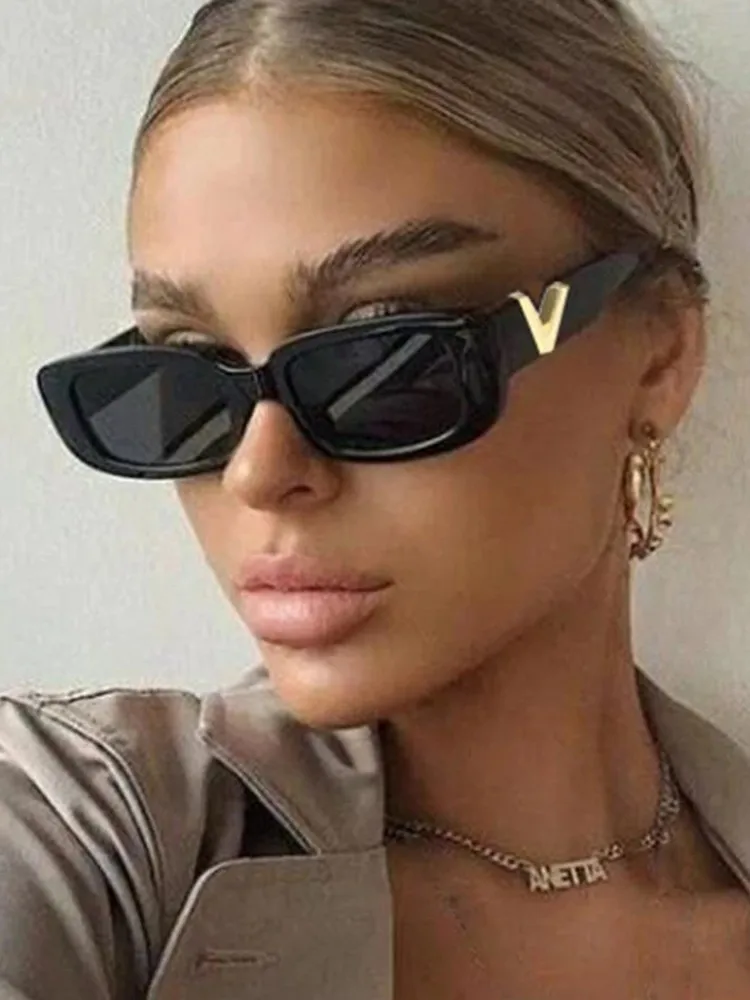 

2023 New Retro Cat Eye Frame Sunglasses Women Luxury V Sun Glasses Men Fashion Rectangle Jelly Glasses with Metal Hinges UV400