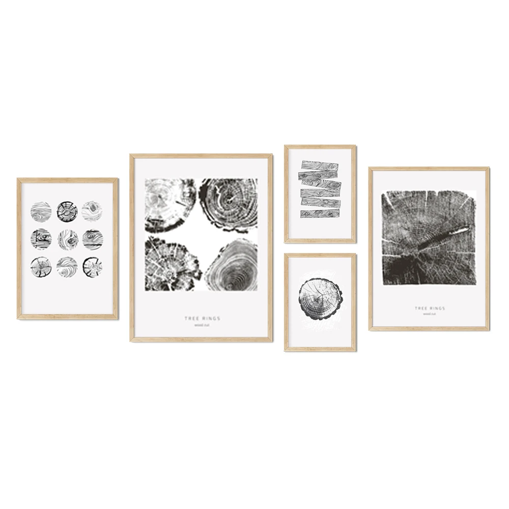 Кольца с деревом деревянная вырезка холст художественный плакат абстрактная