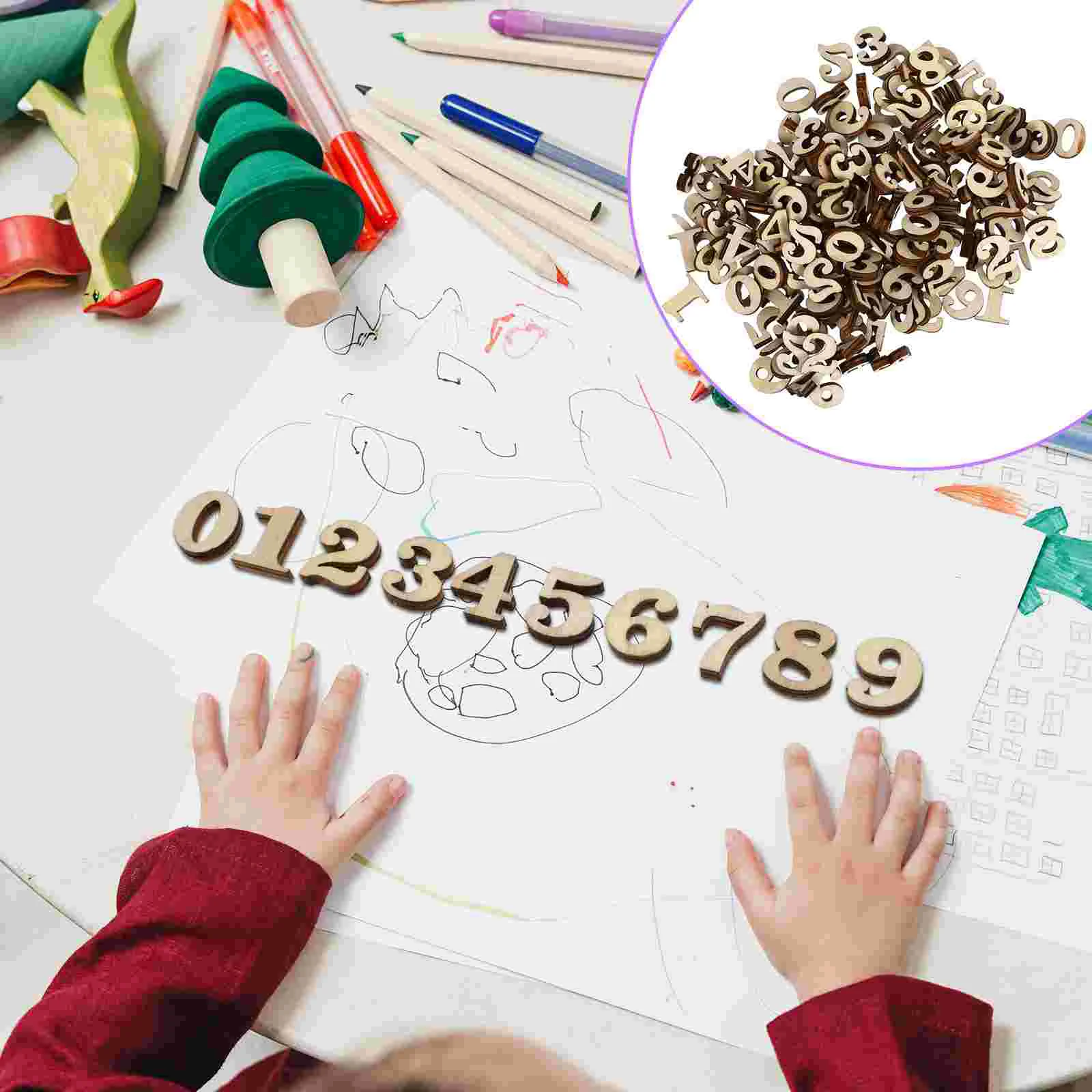 

200 Pcs Nativity Crafts Kids Wood Cutout Decorate Number Confetti Wooden Bamboo Wood Slice Child