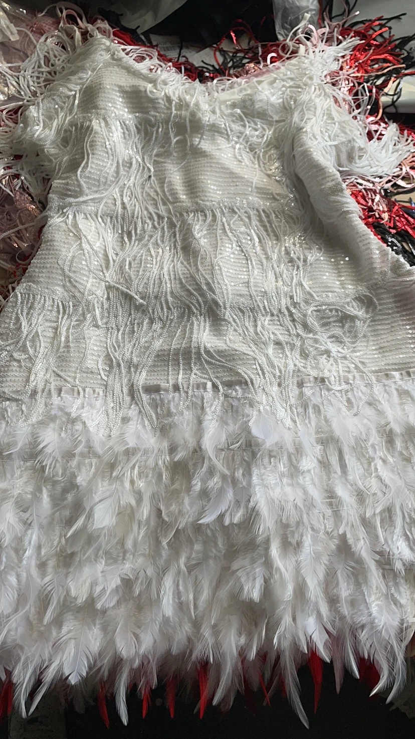 Sexy Tassel Sequins Feather Mini Dress Women Fashion Spaghetti Strap Stitching Dresses Female Elegant Evening Party Club Dress