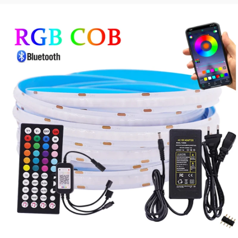 

12V RGB COB LED Strip Light Remote Control Power Supply Kit 44key 24key Compatible with Bluetooth 840LED / m Flex High Density