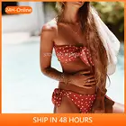 Популярный Сексуальный Женский бандо без бретелек с пуш-ап в горошек, комплект бикини на шнуровке, женский летний купальник, пляжная одежда