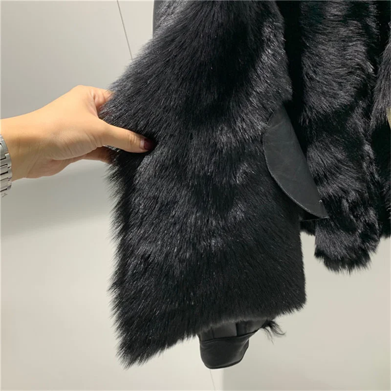 Winter New Women Sheep Wool Fur Real leather jacket sheepskin Double face Coat Oversized