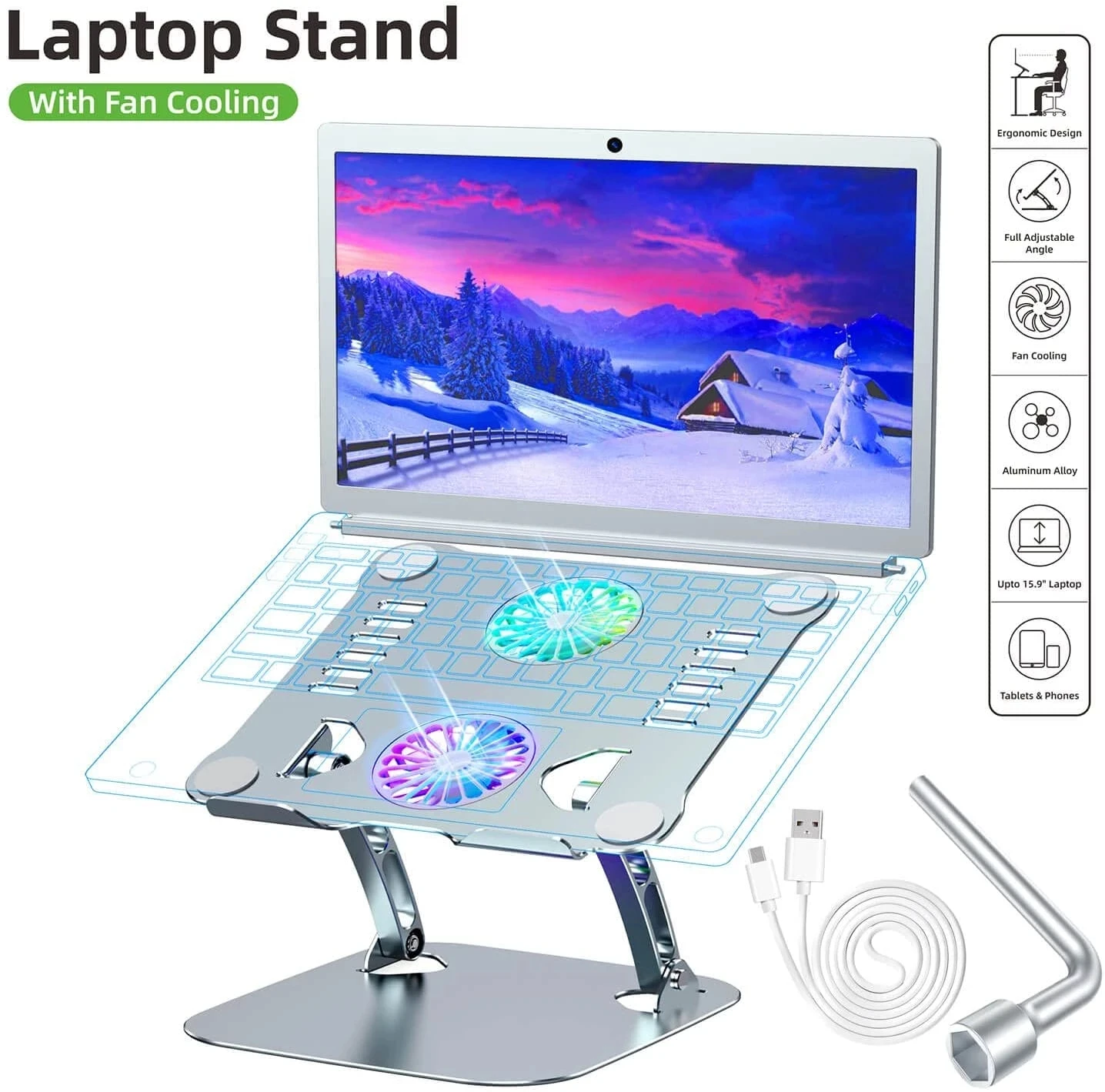 Foldable Laptop tablet Stand With Cooling Fan Heat Dissipation Aluminum For Desktop MacBook Air Pro Stand Notebook Holder Cooler Foldable Laptop tablet Stand With Cooling Fan Heat Dissipation Aluminum For Desktop MacBook Air Pro Stand Notebook Holder Cooler