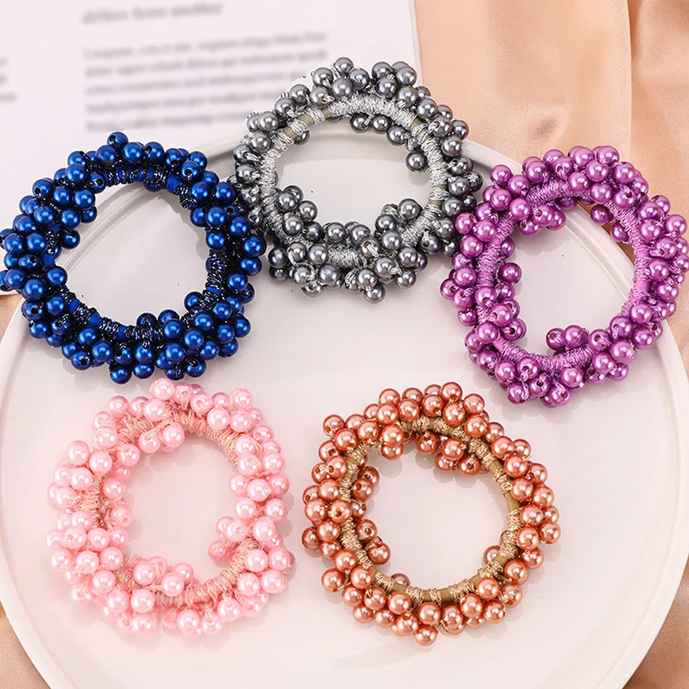 

18 Colors Woman Elegant Pearl Hair Ties Beads Girls Scrunchies Rubber Bands Ponytail Holders Hair Accessories Elastic Hair Band