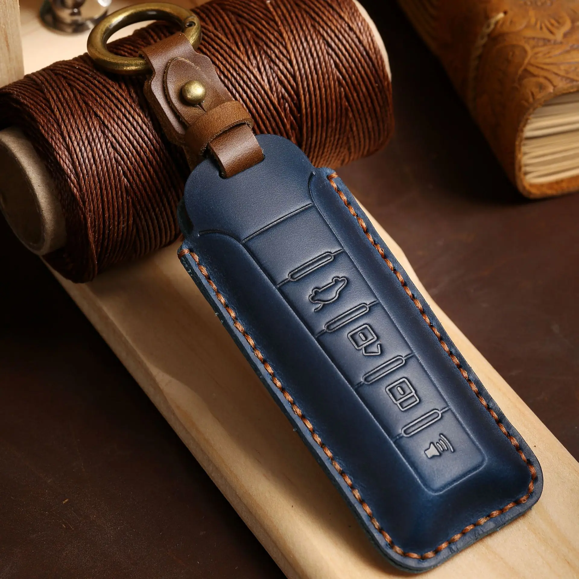 

Luxury Leather Car Key Case Cover Fob Protector Keychain Accessories for Great Wall WEY Tank 300 VV7 Smart Keyring Holder Bag