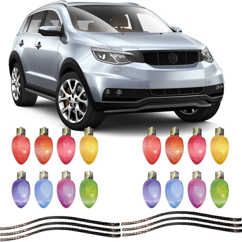 

Christmas Decoration Car Sticker Magnetic Decal Refrigerator Magnets Light Bulb Santa Claus Snowman Reflective Sticker Car Decor