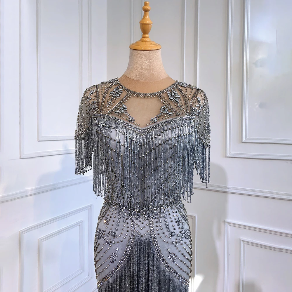 Женское вечернее платье-Русалка с коротким рукавом элегантное роскошное серое