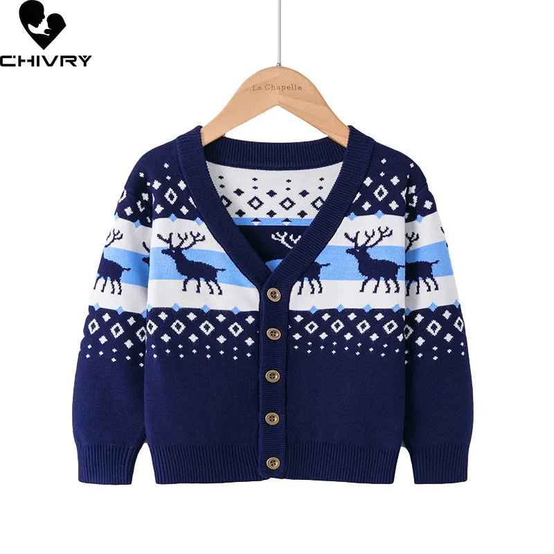 

Christmas Sweater Baby Boys Girls Autumn Winter Thick Cardigans Kids Elk Jacquard V-neck Knit Coat Sweaters Children Clothing