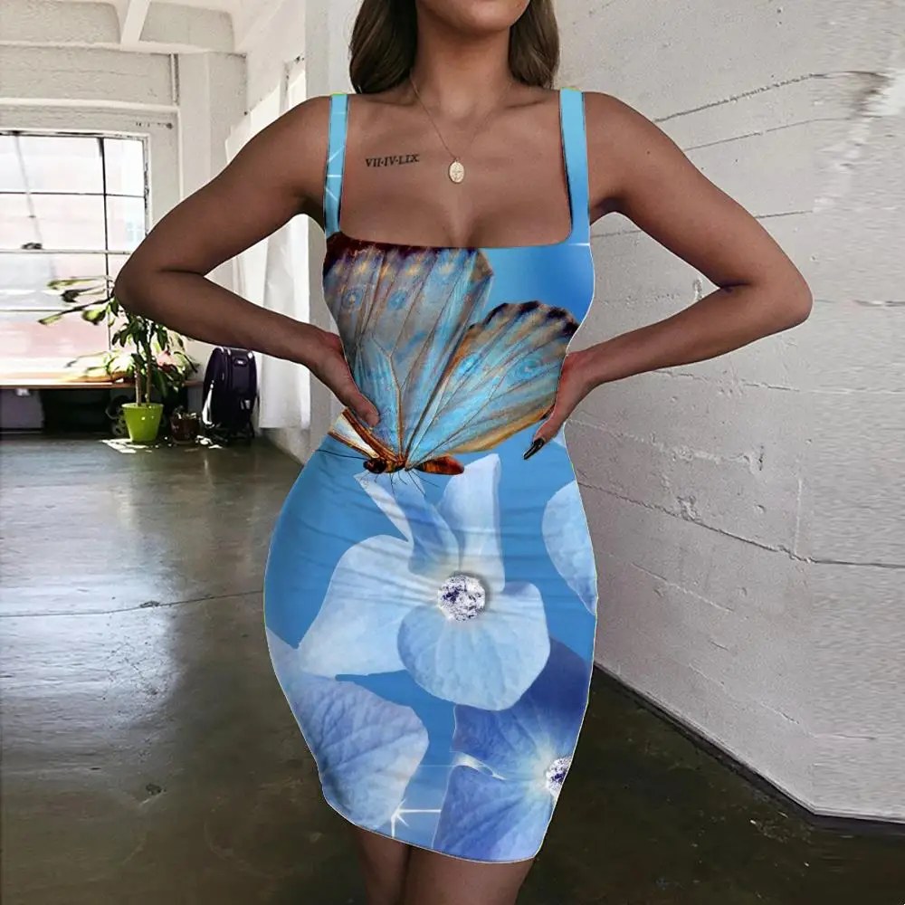 

SOMEPET Butterfly Dress Women Flower Sundress Funny Ladies Dresses Diamond 3d Print Womens Clothing Summer Vintage Korean Style