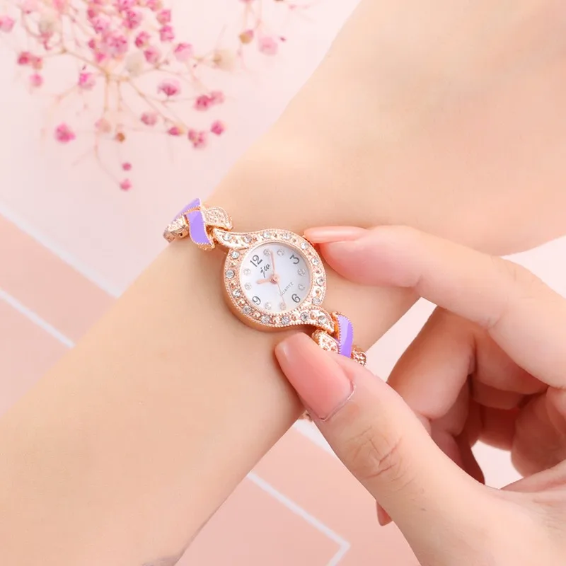 Fashionable And Minimalist Women's Watch Digital Seven Color Steel Band Circular Diamond Dial Women's Watch Clock Timer